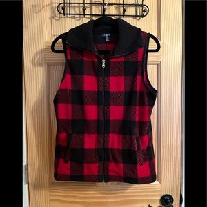 Chaps Red & Black Buffalo Plaid Fleece Vest - Medium
